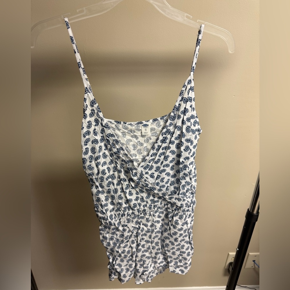 Old Navy Blue and White Paisley Romper